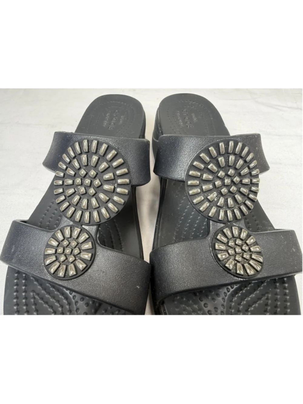Crocs Monterey Diamante Wedge Slide Sandals Slip On Women 8 Navy Blue 206367